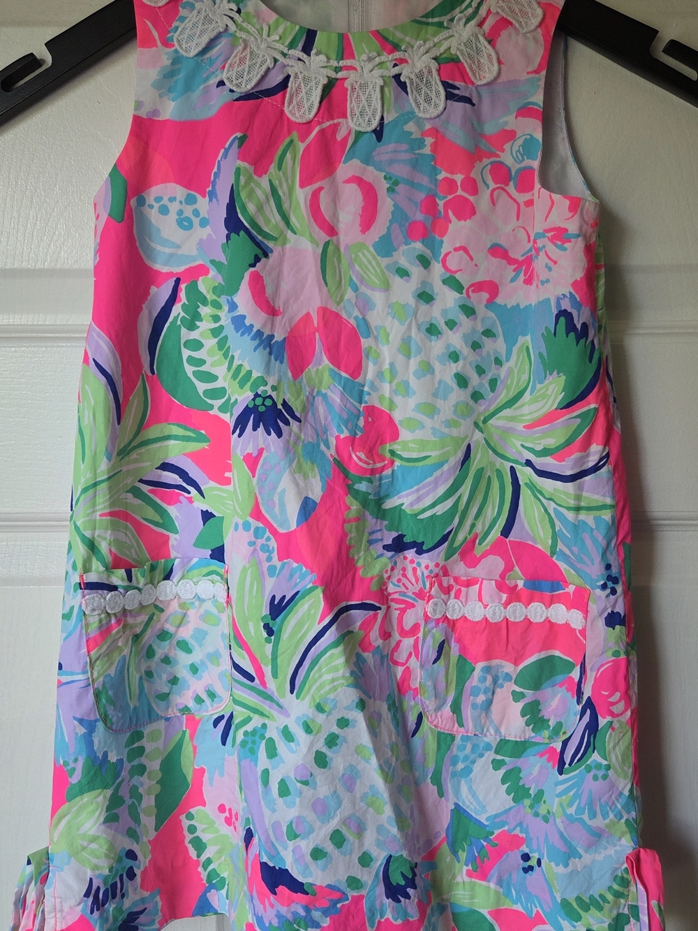 Lilly Pulitzer Bright Floral Shift Dress with Lace Trim